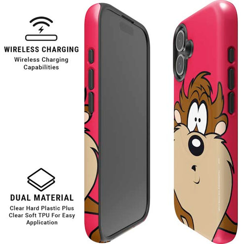 Looney Tunes Tasmanian Devil Zoomed In iPhone 16 Plus Magsafe Impact Case